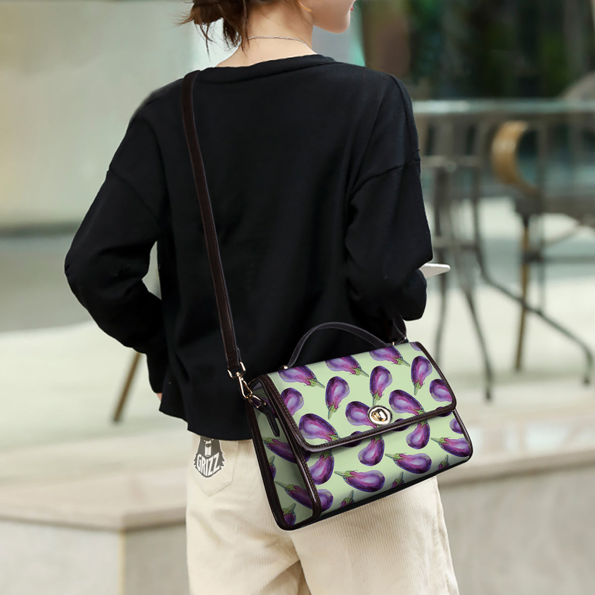 Eggplant Watercolor Pattern Women's Satchel Bag - Image 3