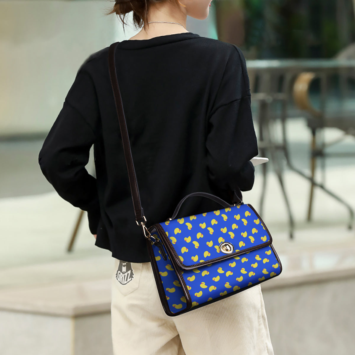 Duck Blue Yellow Print Pattern Women's Satchel Bag - Image 3