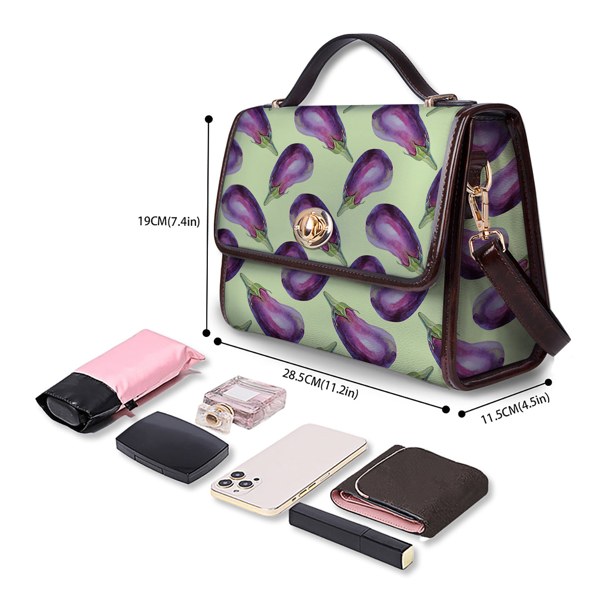 Eggplant Watercolor Pattern Women's Satchel Bag - Image 4