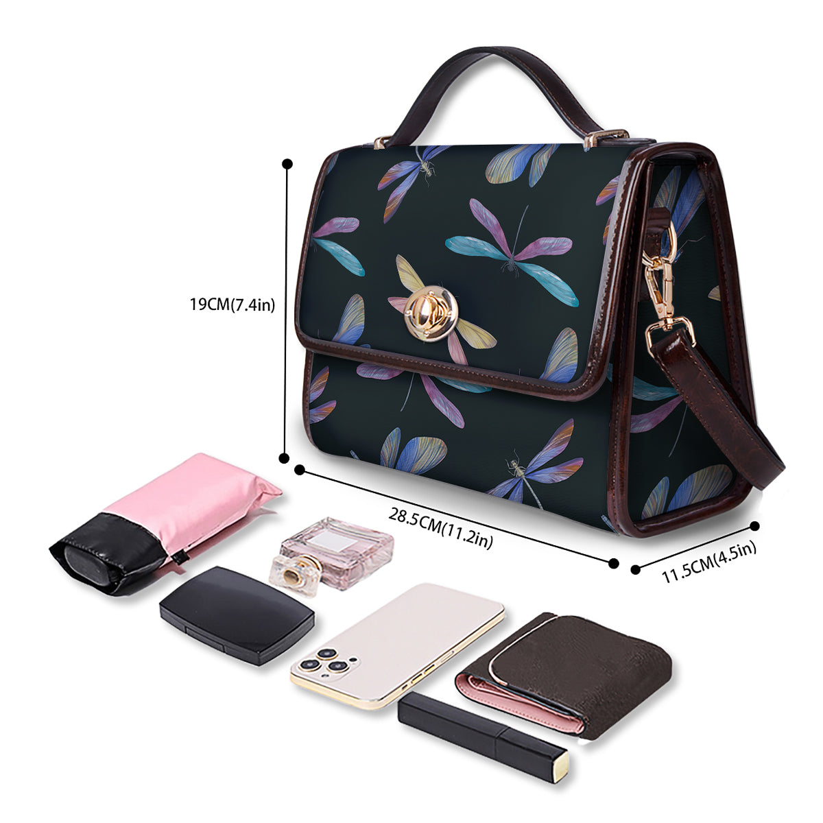 Dragonfly Vintage Print Pattern Women's Satchel Bag - Image 4