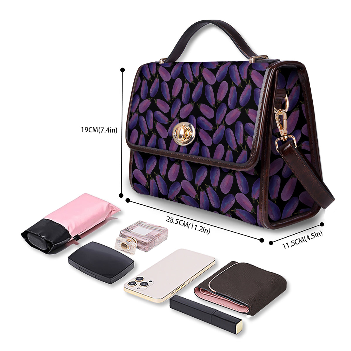 Eggplant Watercolor Print Pattern Women's Satchel Bag - Image 4