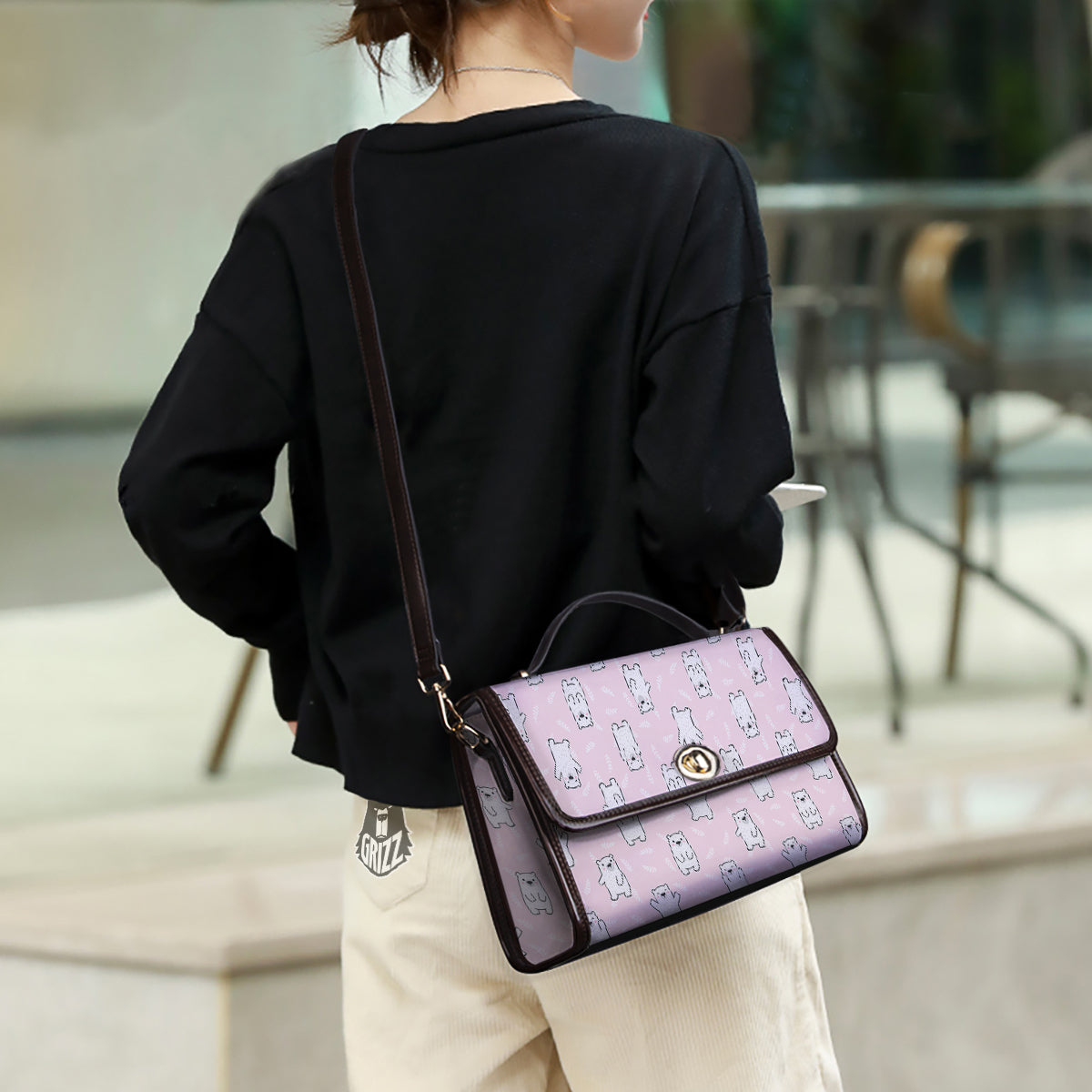 Baby Polar Bear White Print Pattern Women's Satchel Bag - Image 3