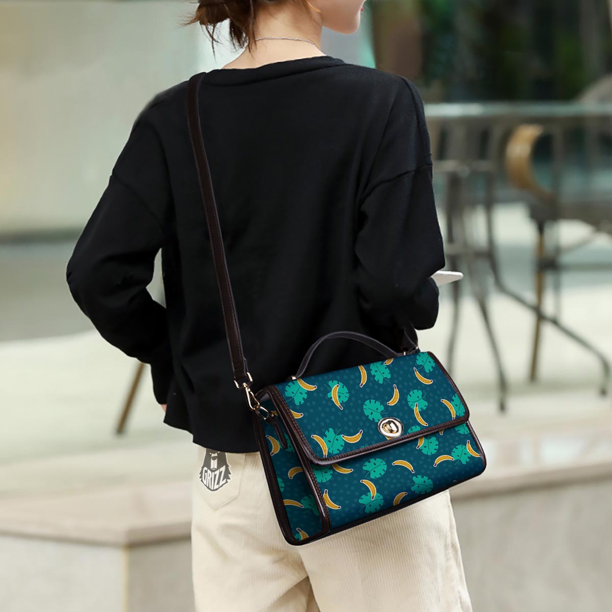 Banana Teal Print Pattern Women's Satchel Bag - Image 3