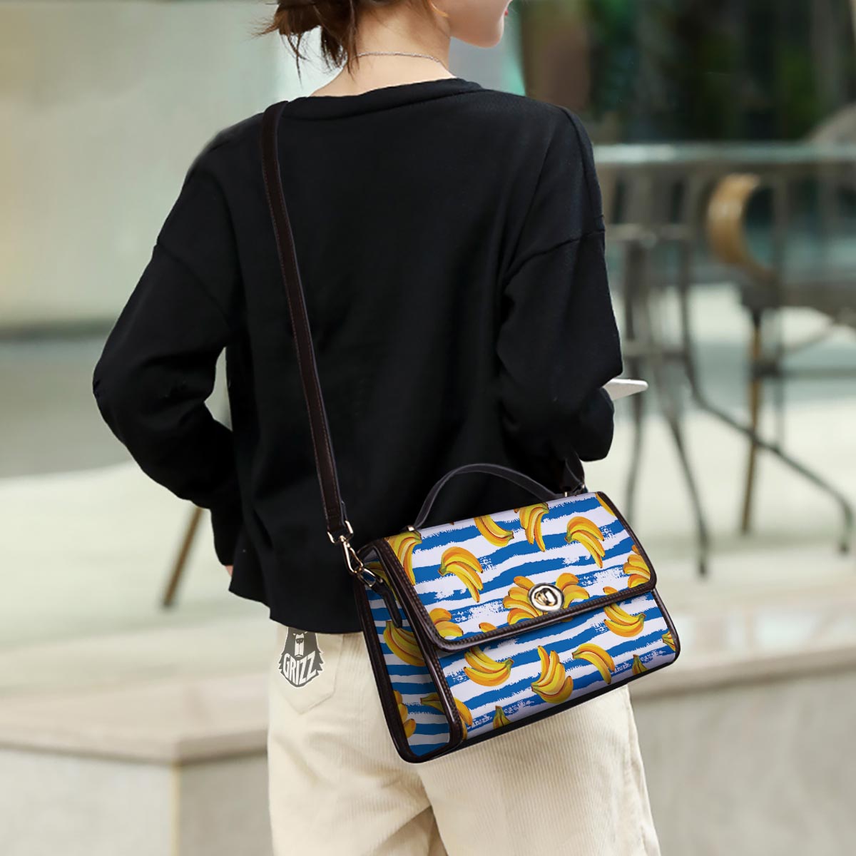 Banana Blue And White Striped Print Pattern Women's Satchel Bag - Image 3