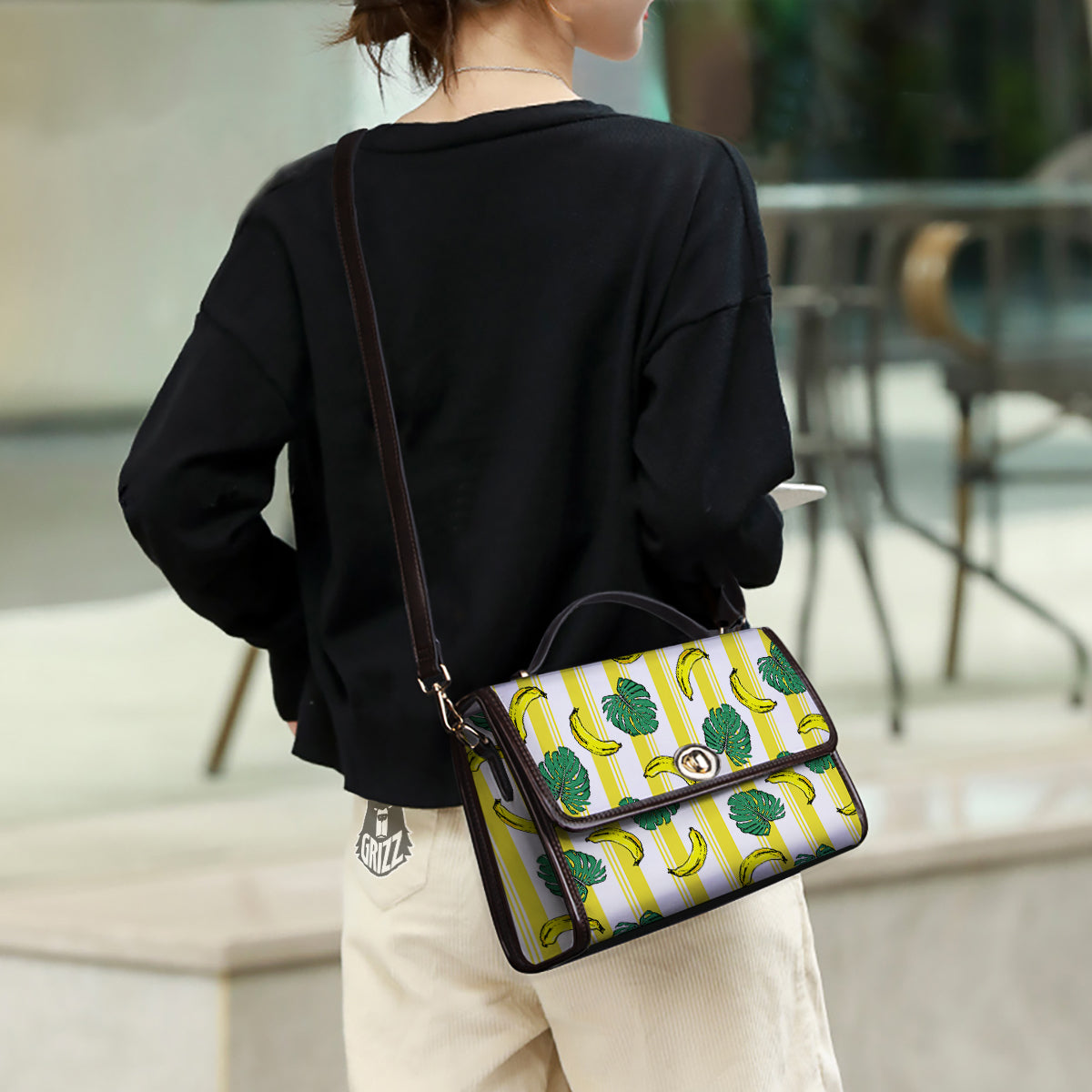 Banana Geometric Yellow Print Pattern Women's Satchel Bag - Image 3