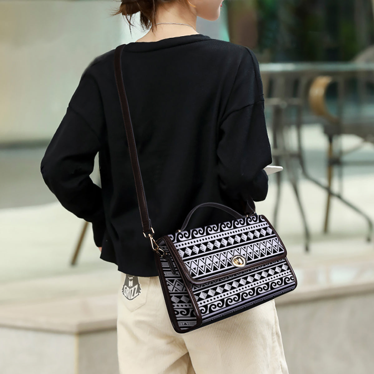 Aztec White And Black Print Pattern Women's Satchel Bag - Image 3