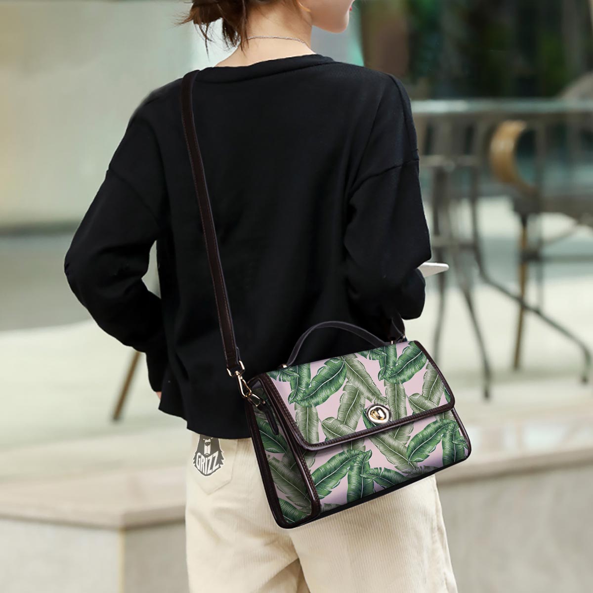 Banana Leaves Tropical Print Pattern Women's Satchel Bag - Image 3