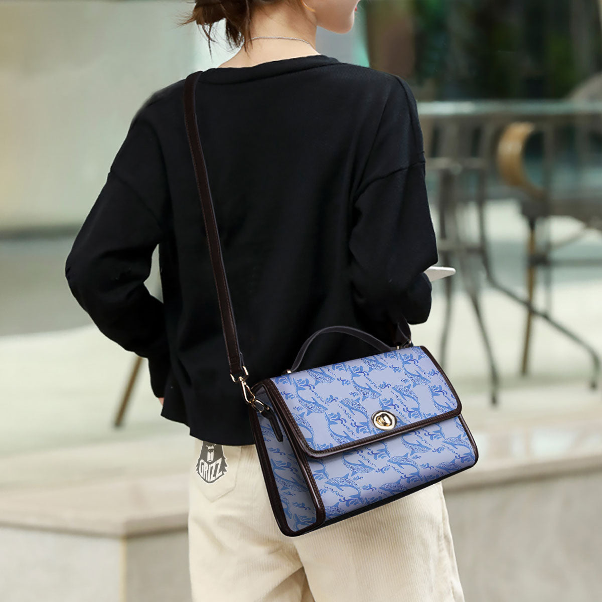 Dolphins Blue Print Pattern Women's Satchel Bag - Image 3