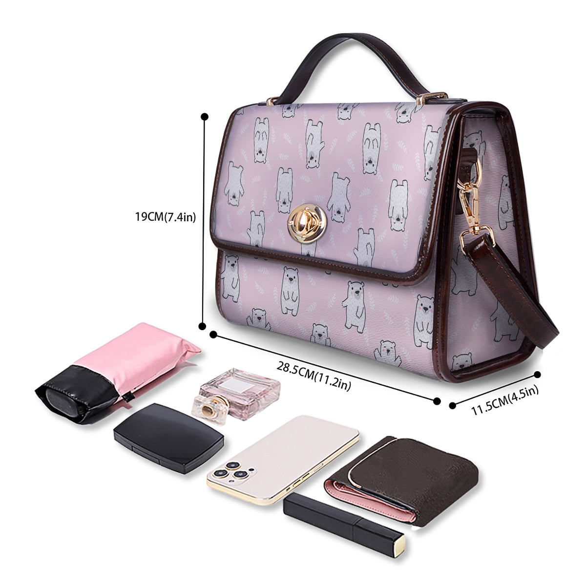 Baby Polar Bear White Print Pattern Women's Satchel Bag - Image 4