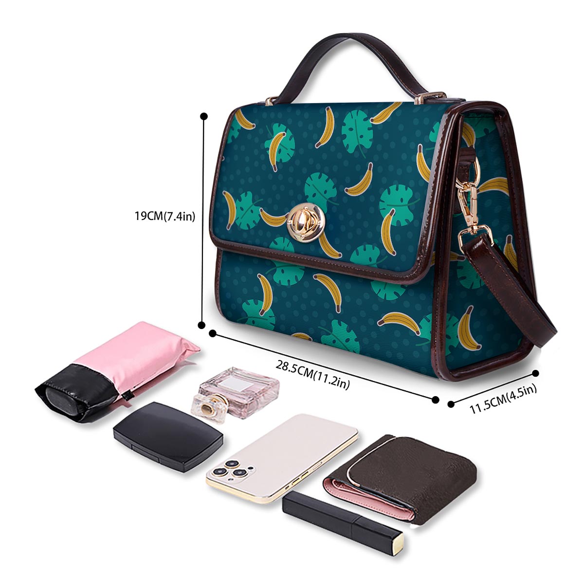 Banana Teal Print Pattern Women's Satchel Bag - Image 4
