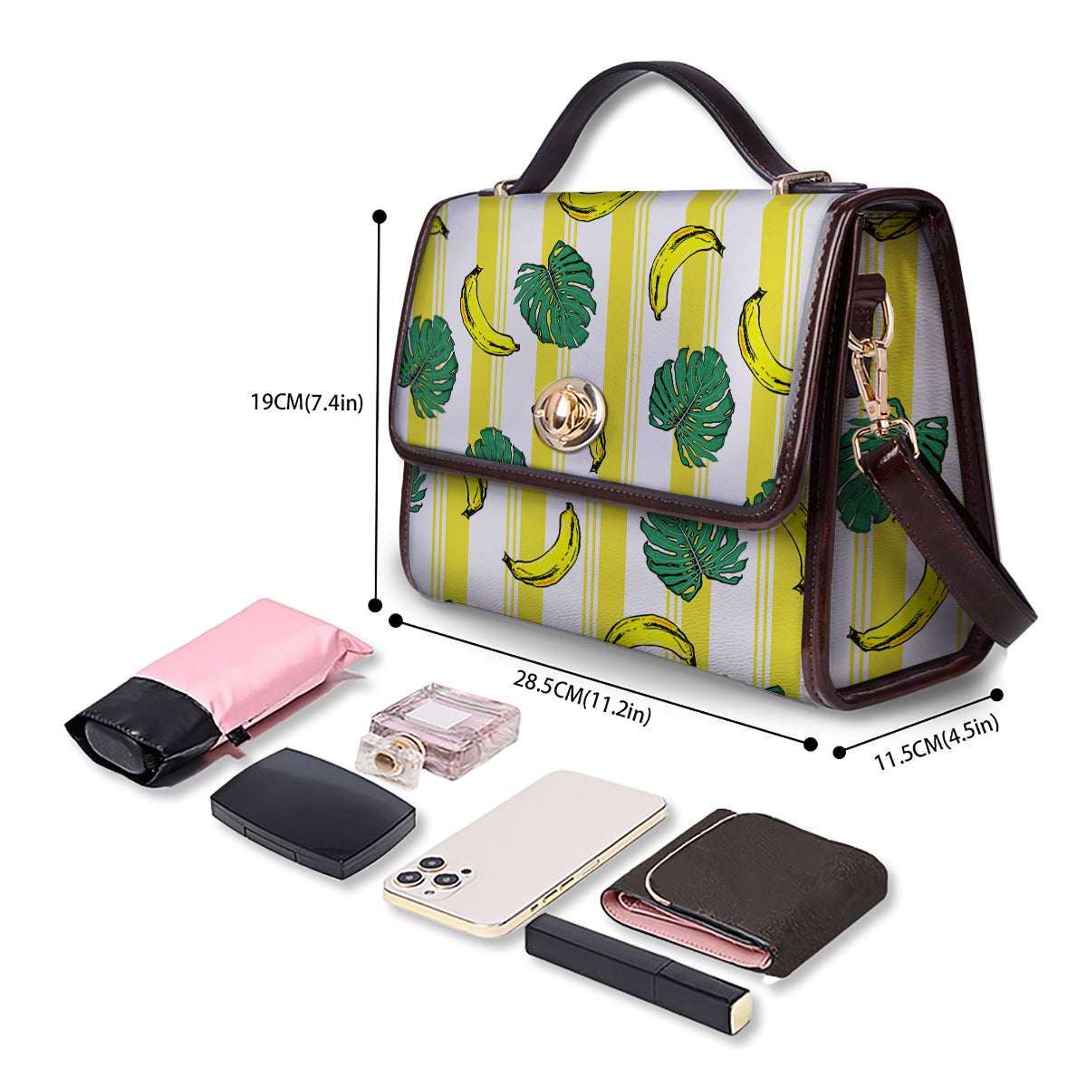 Banana Geometric Yellow Print Pattern Women's Satchel Bag - Image 4