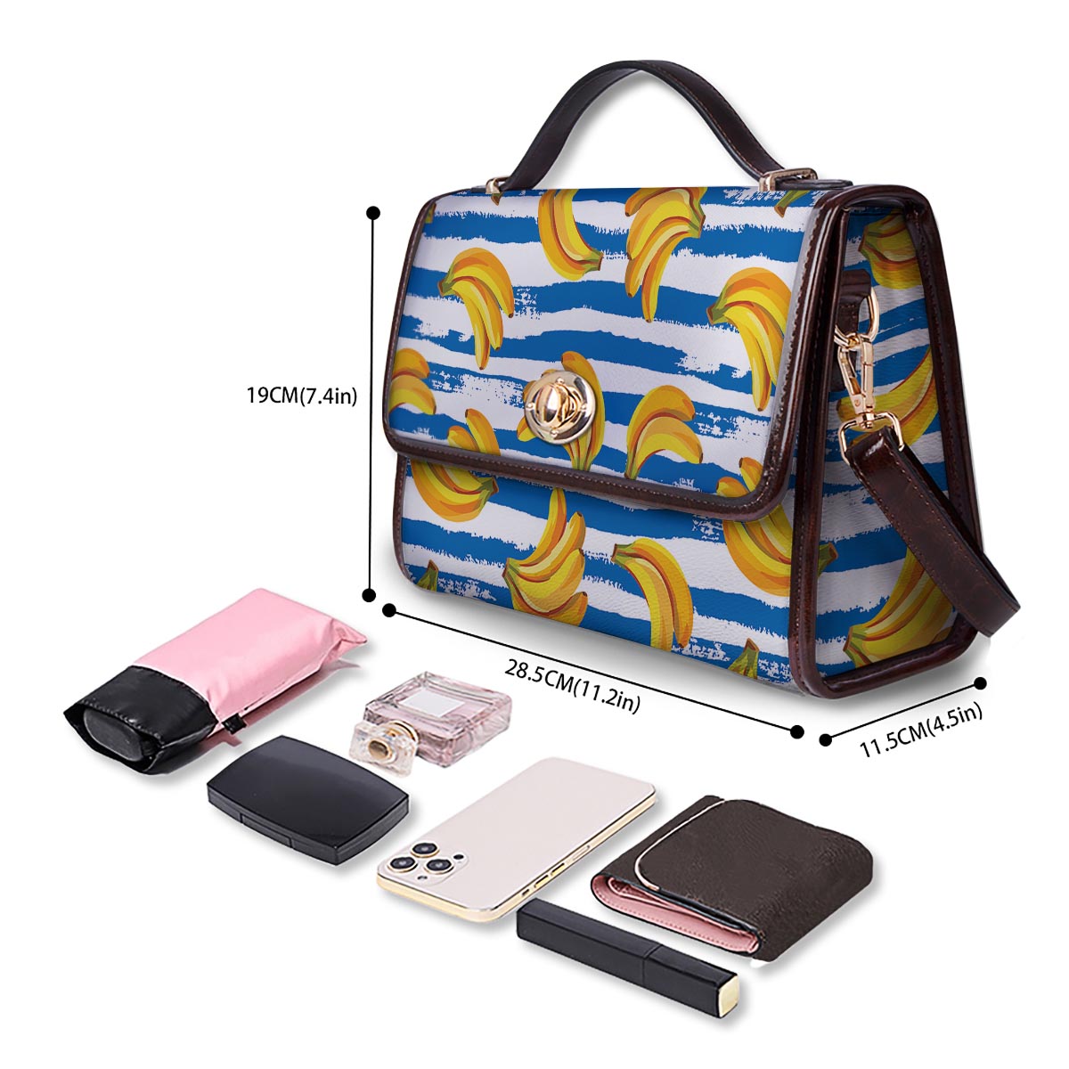 Banana Blue And White Striped Print Pattern Women's Satchel Bag - Image 4