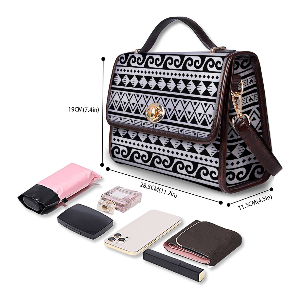 Aztec White And Black Print Pattern Women's Satchel Bag - Image 4