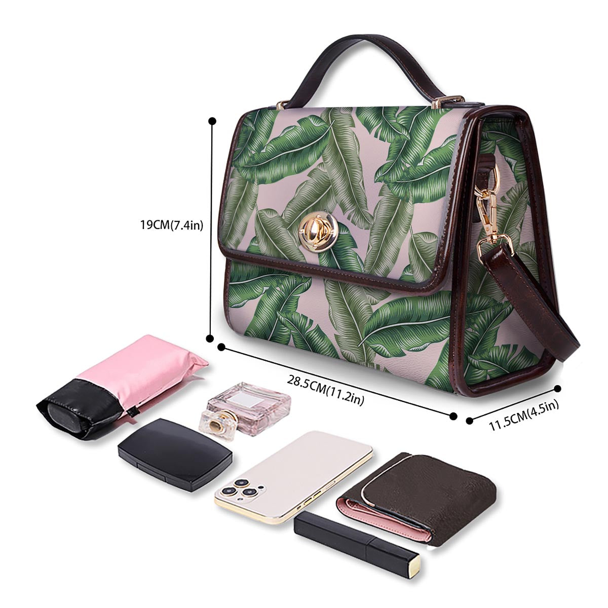 Banana Leaves Tropical Print Pattern Women's Satchel Bag - Image 4