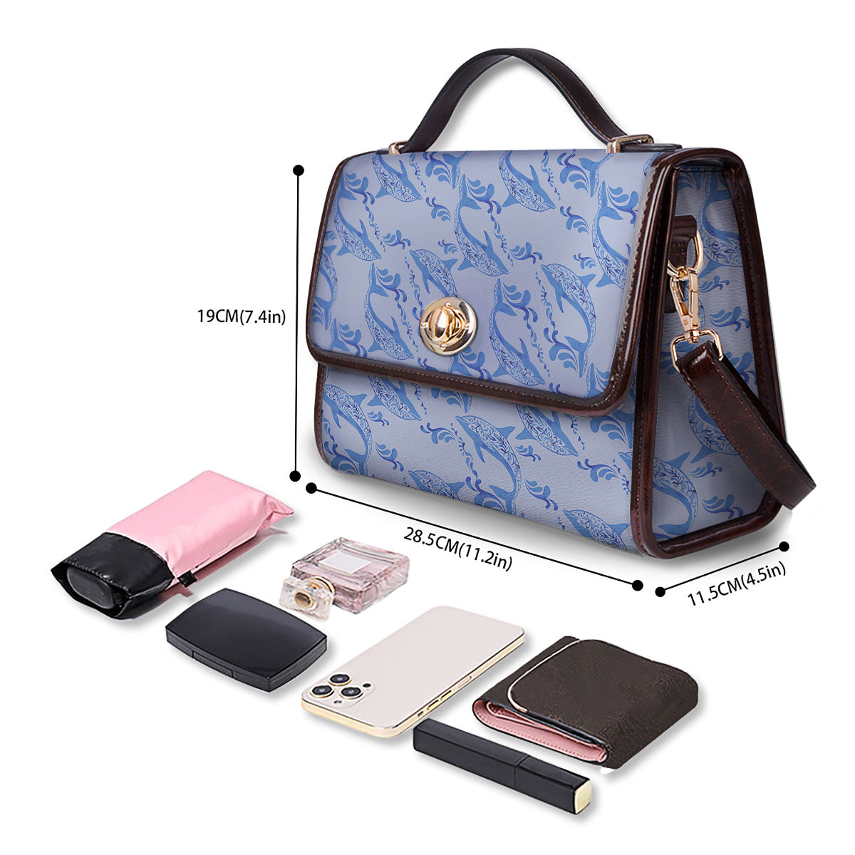 Dolphins Blue Print Pattern Women's Satchel Bag - Image 4
