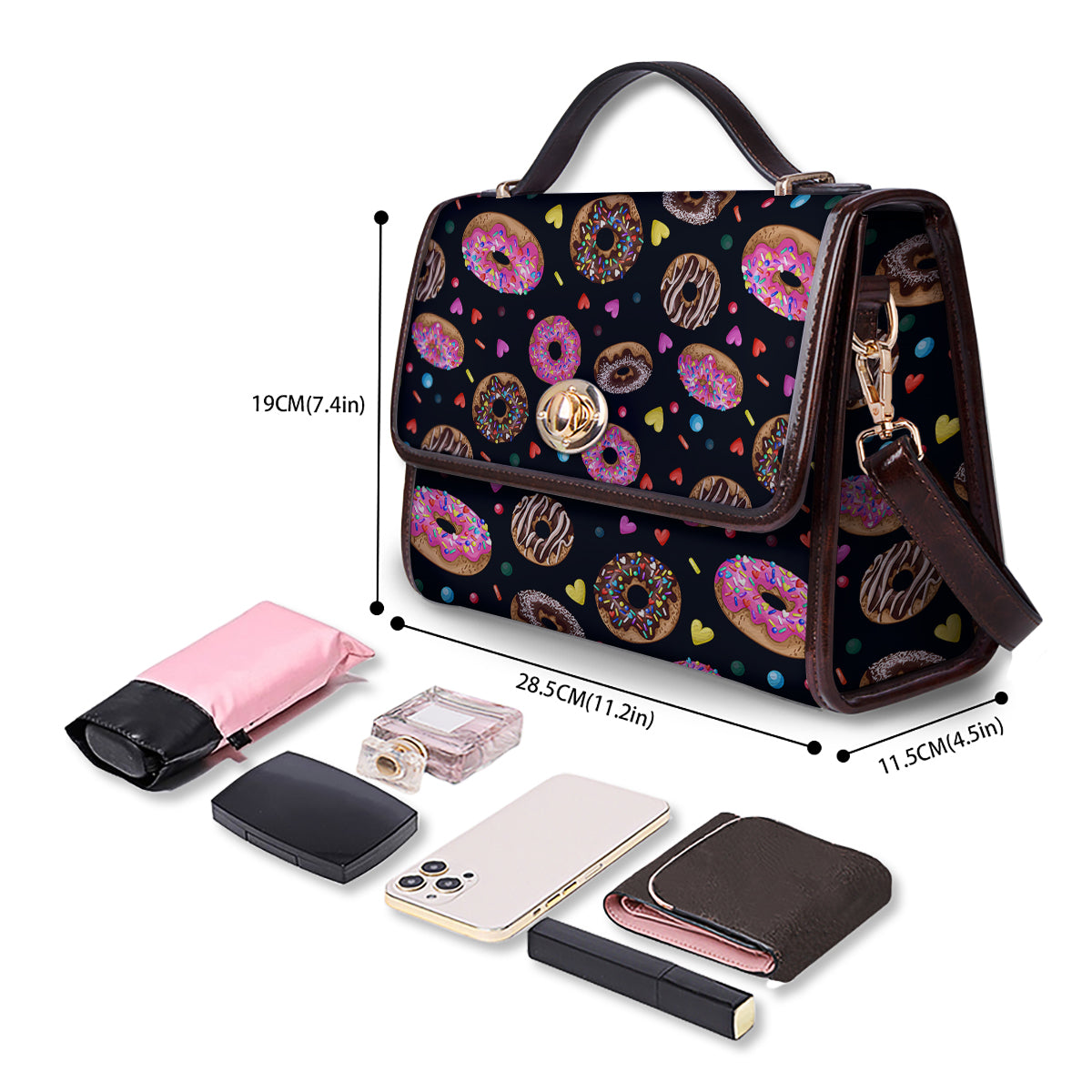 Donut Yummy Print Pattern Women's Satchel Bag - Image 4