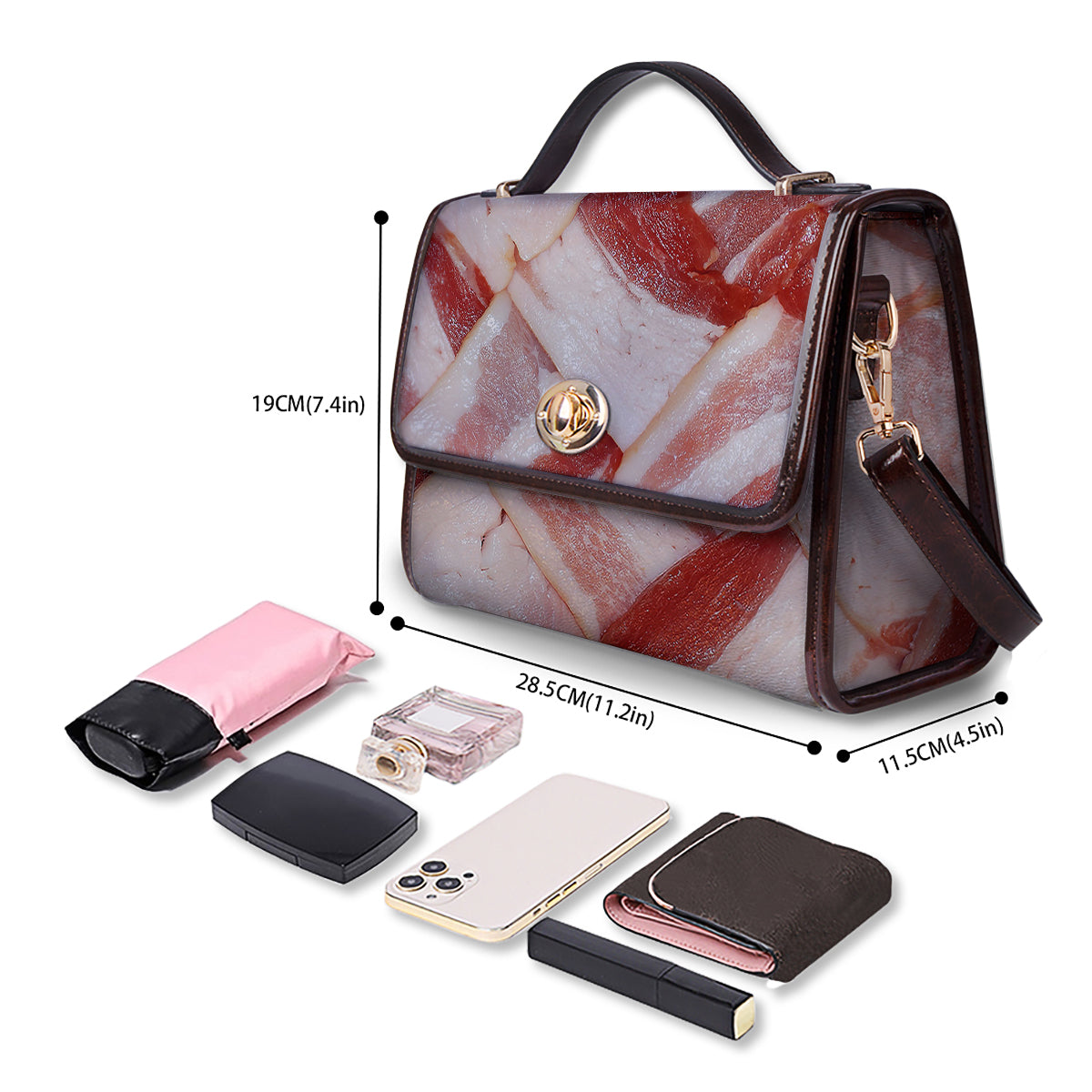 Bacon Weaving Print Women's Satchel Bag - Image 4