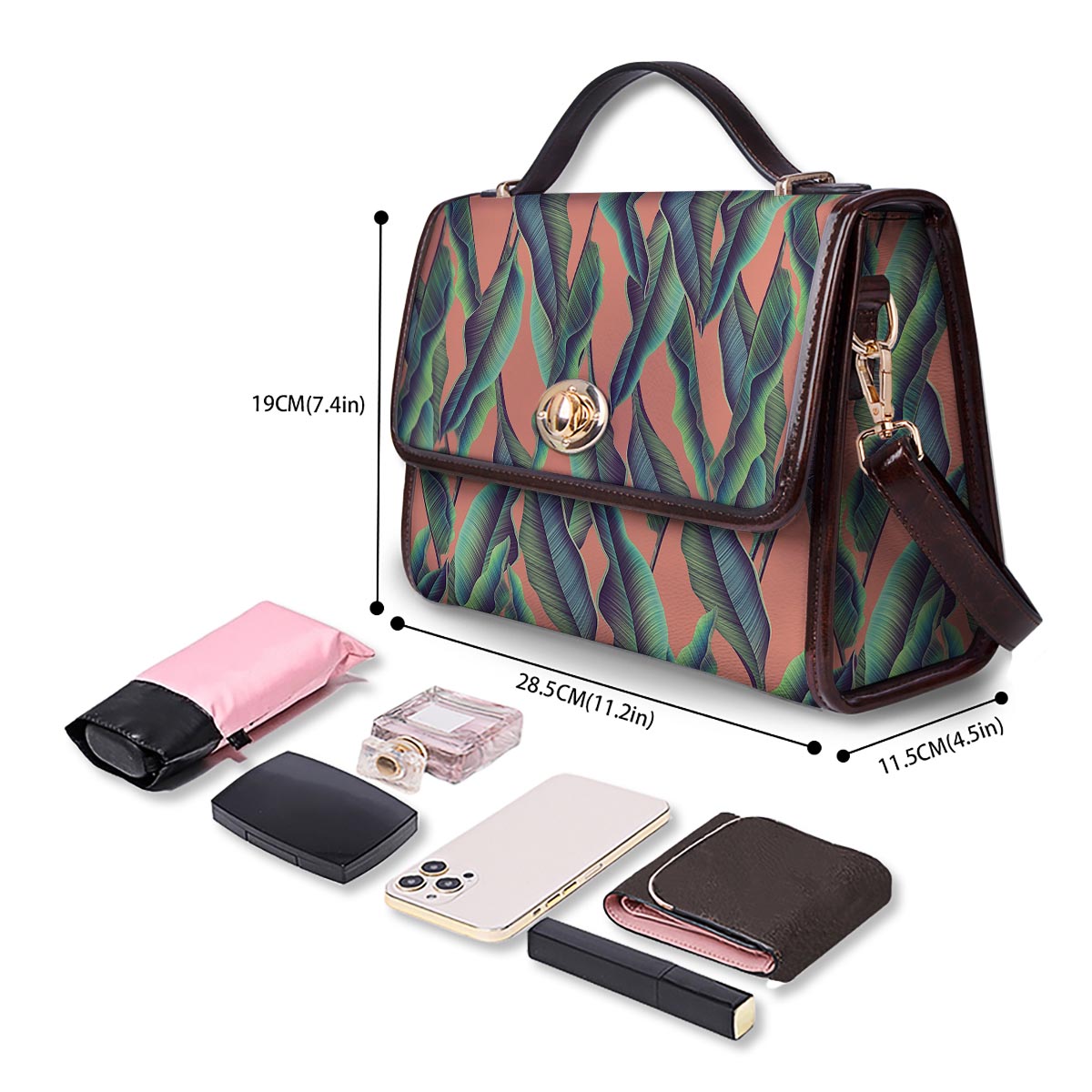 Banana Leaf Tropical Print Pattern Women's Satchel Bag - Image 4