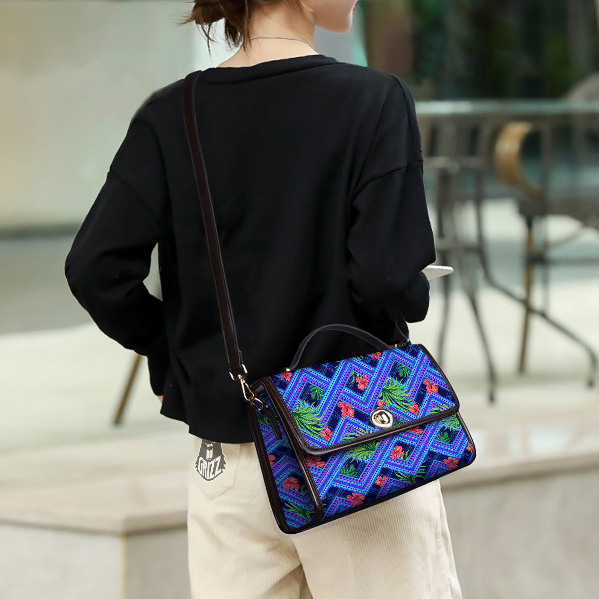 Aztec Tropical Hibiscus Flower Print Pattern Women's Satchel Bag - Image 3