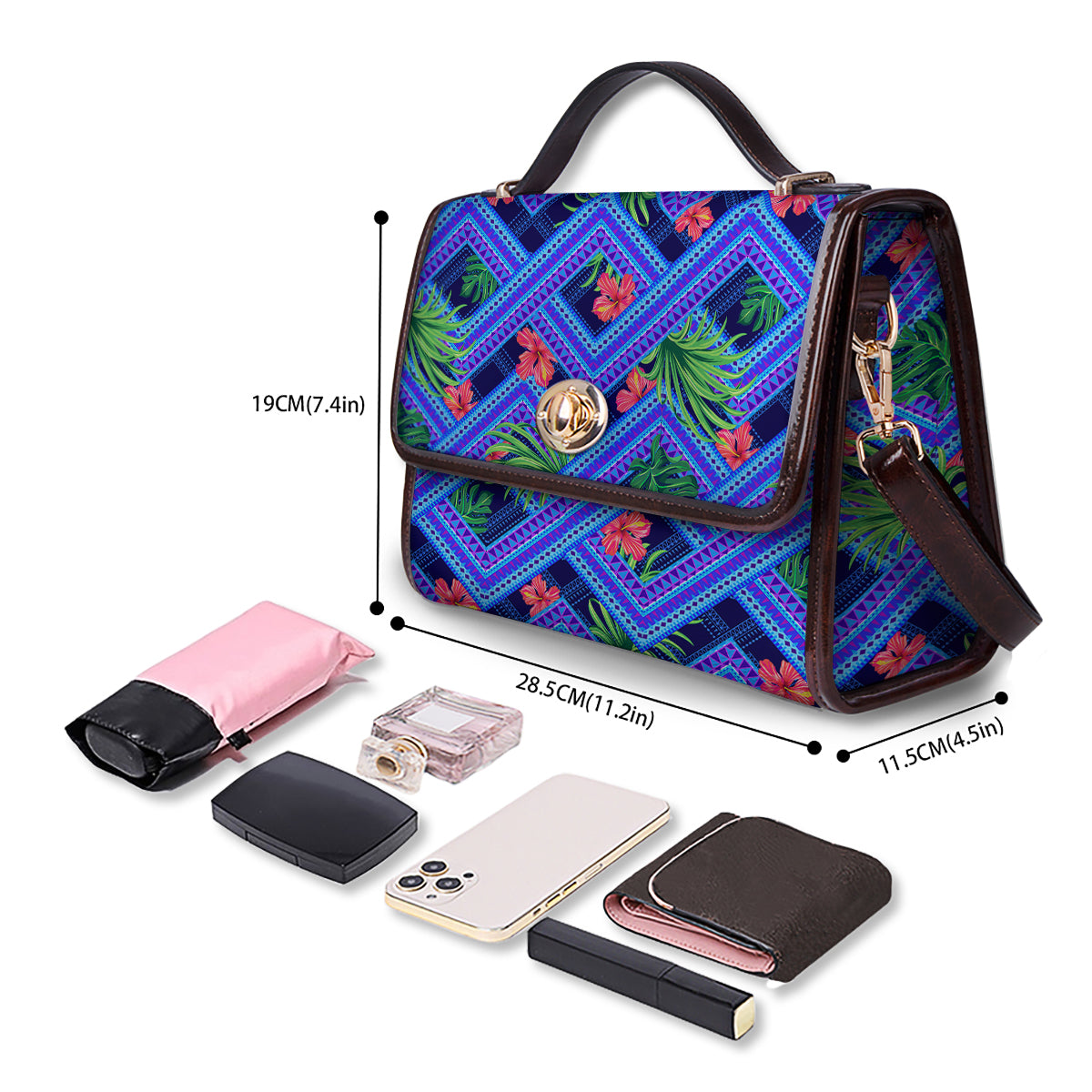 Aztec Tropical Hibiscus Flower Print Pattern Women's Satchel Bag - Image 4