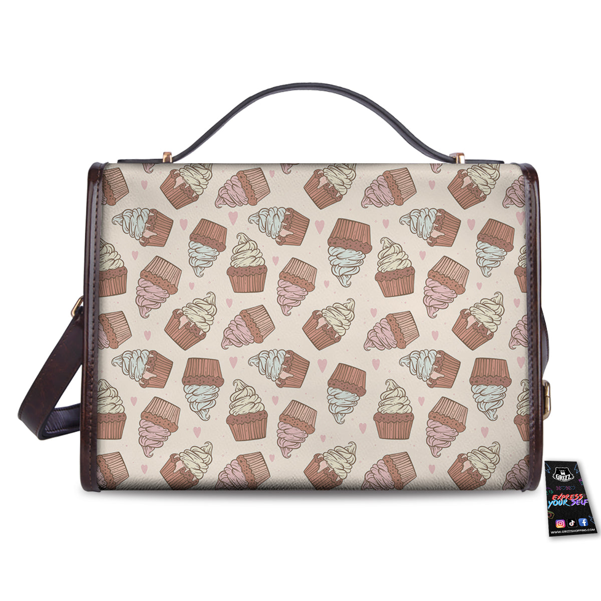 Cupcake Vintage Print Pattern Women's Satchel Bag - Image 2