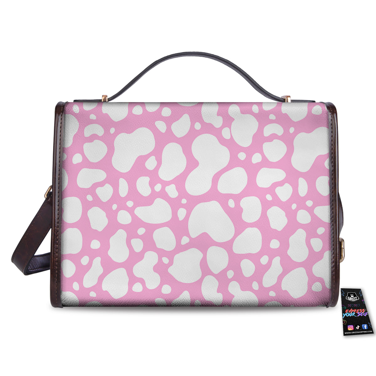 Cow Pink And White Print Pattern Women's Satchel Bag - Image 2