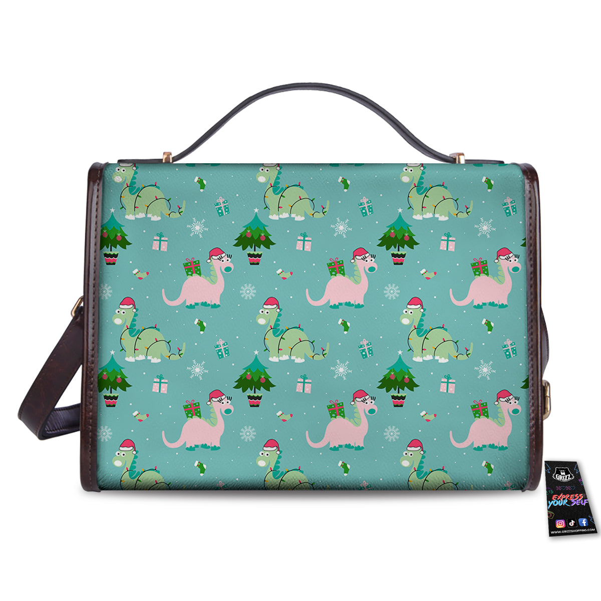 Dinosaur Xmas Print Pattern Women's Satchel Bag - Image 2