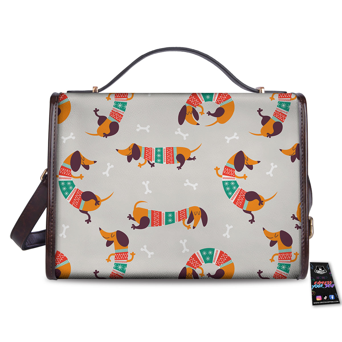 Dachshund Xmas Print Pattern Women's Satchel Bag - Image 2