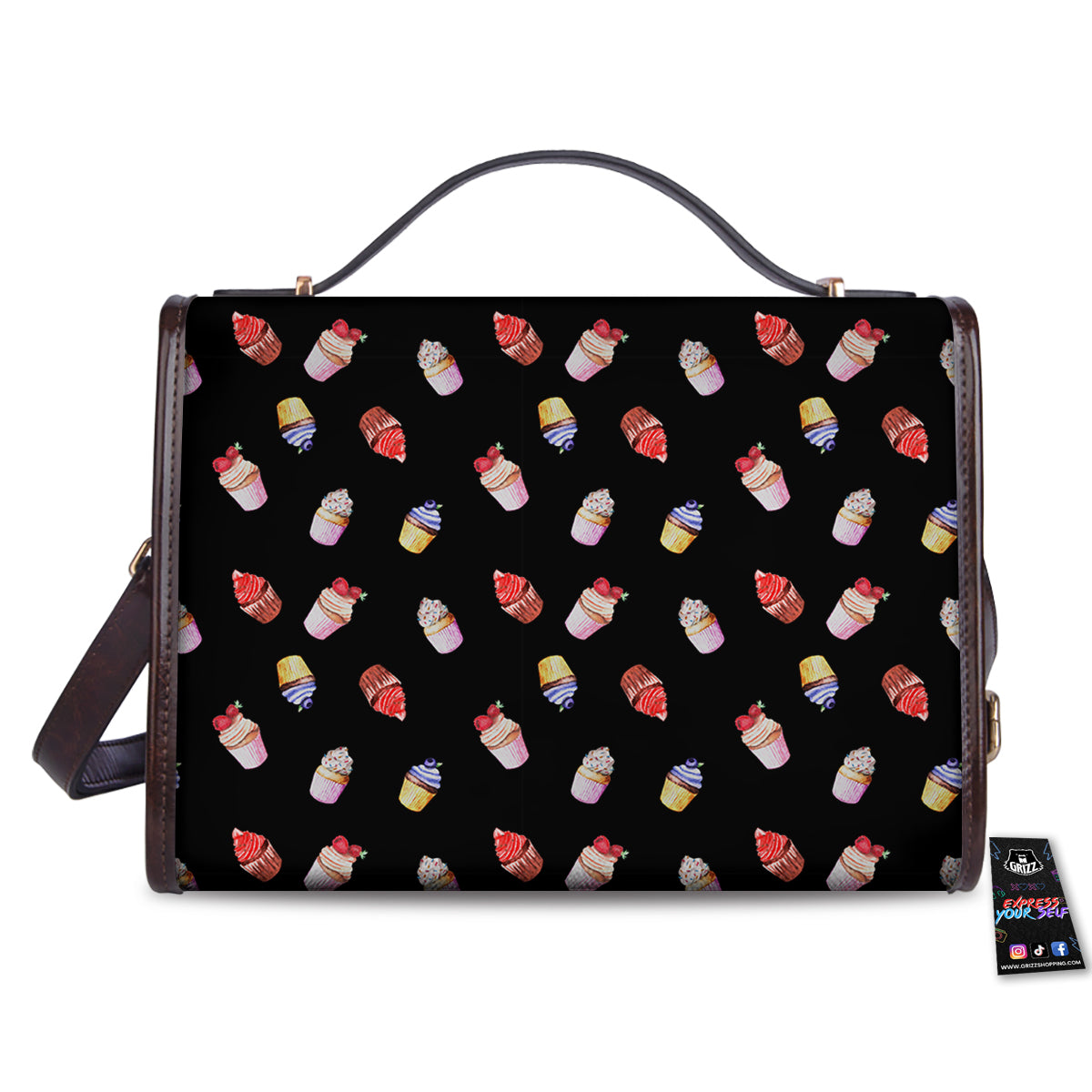 Cupcake Watercolor Print Pattern Women's Satchel Bag - Image 2