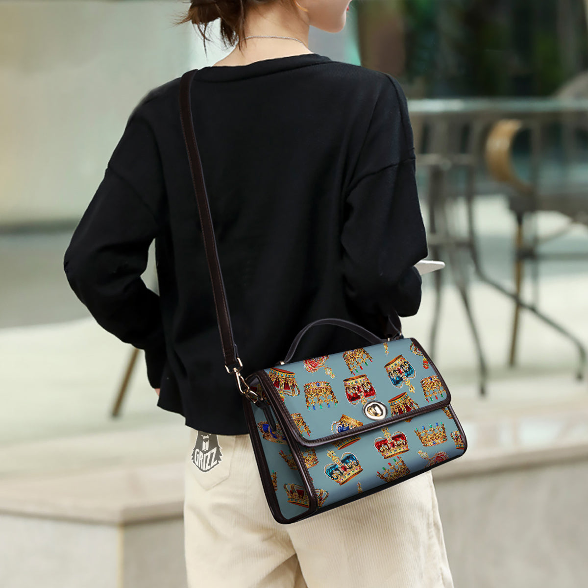 Crown Vintage Print Pattern Women's Satchel Bag - Image 3
