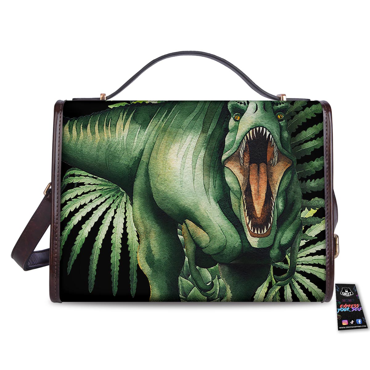 Dinosaur T Rex And Jurassic Plants Print Women's Satchel Bag - Image 2