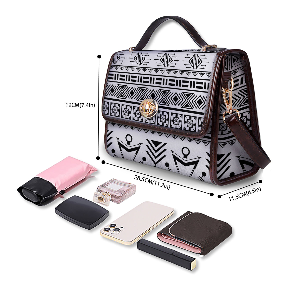 Aztec Grey And White Print Pattern Women's Satchel Bag - Image 4