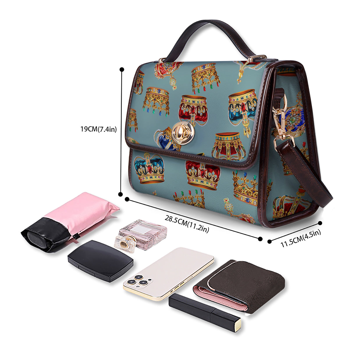 Crown Vintage Print Pattern Women's Satchel Bag - Image 4