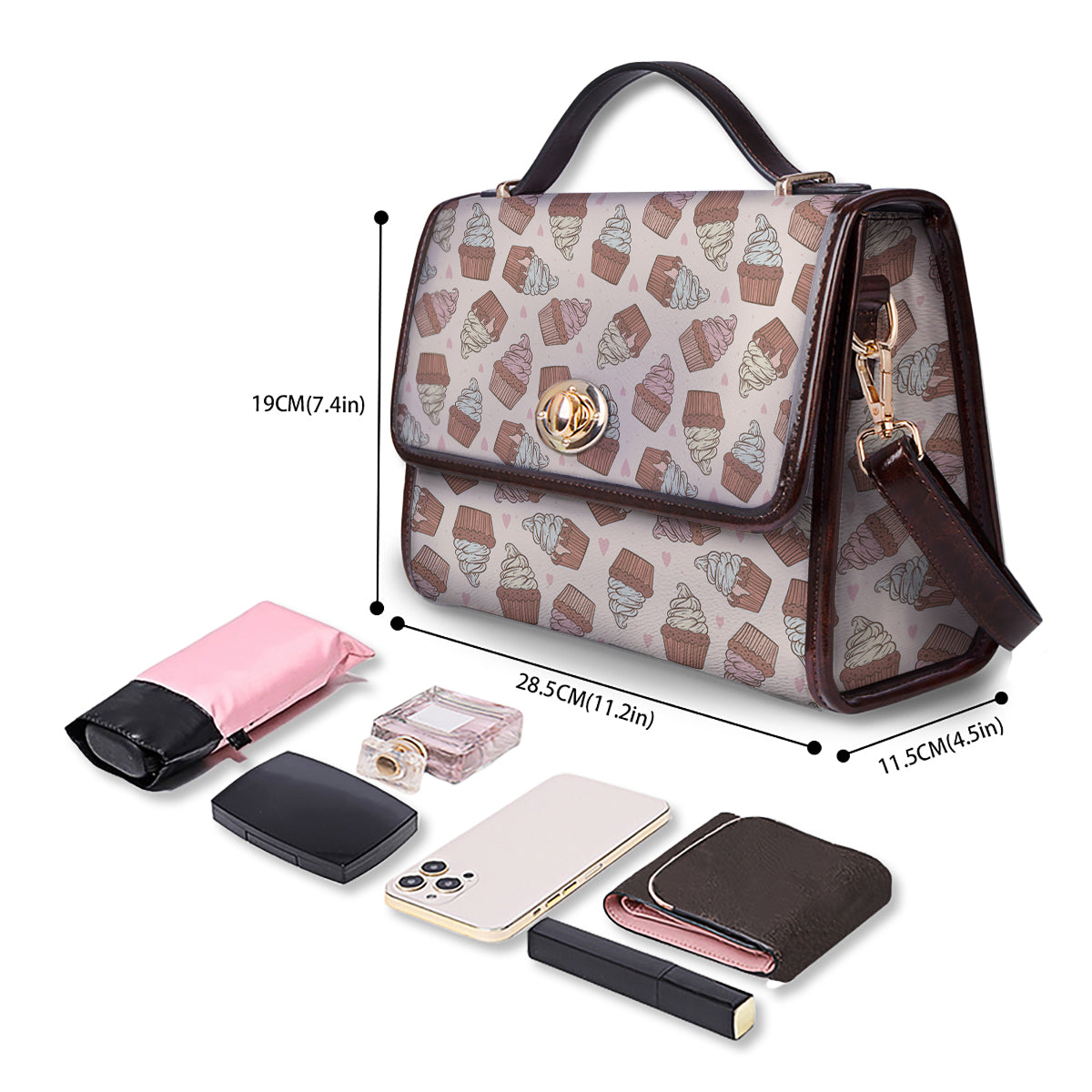 Cupcake Vintage Print Pattern Women's Satchel Bag - Image 4