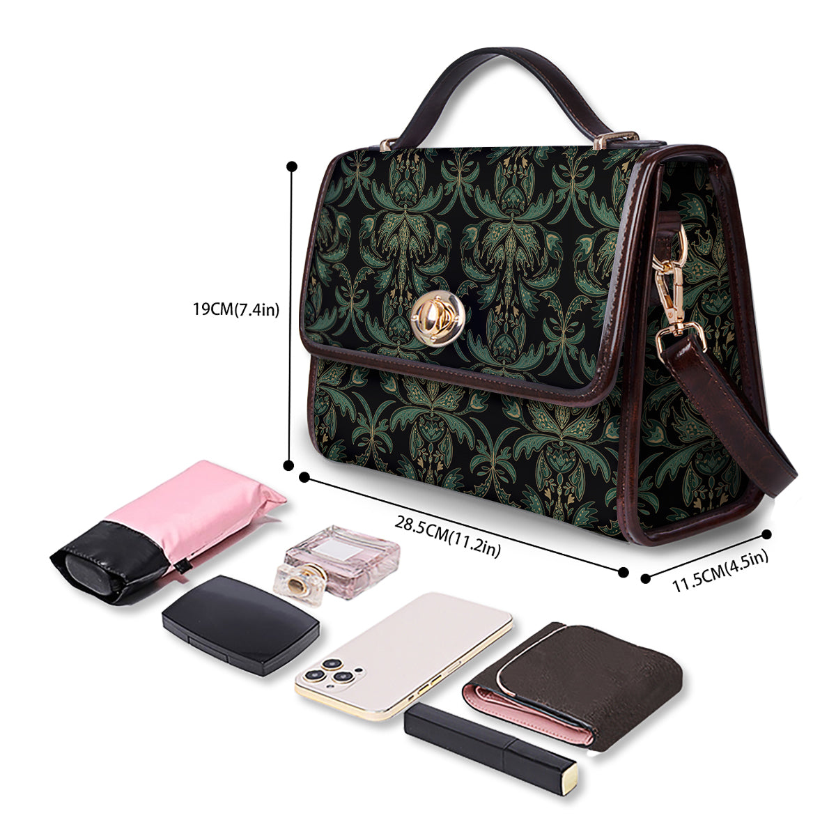 Damask Floral Western Vintage Print Pattern Women's Satchel Bag - Image 4
