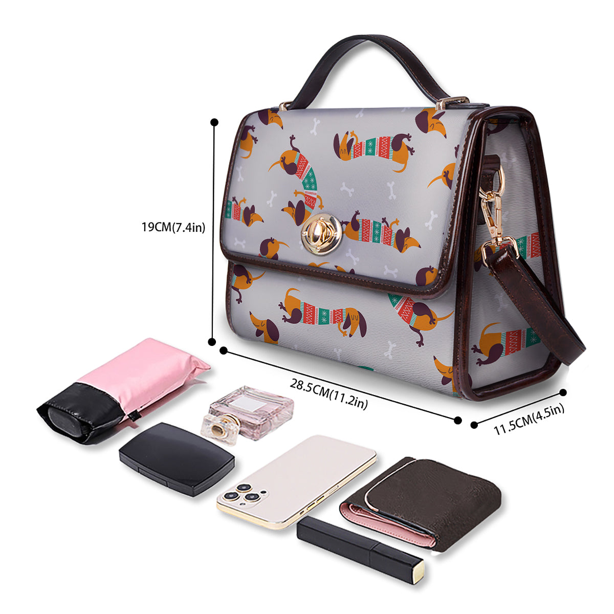 Dachshund Xmas Print Pattern Women's Satchel Bag - Image 4