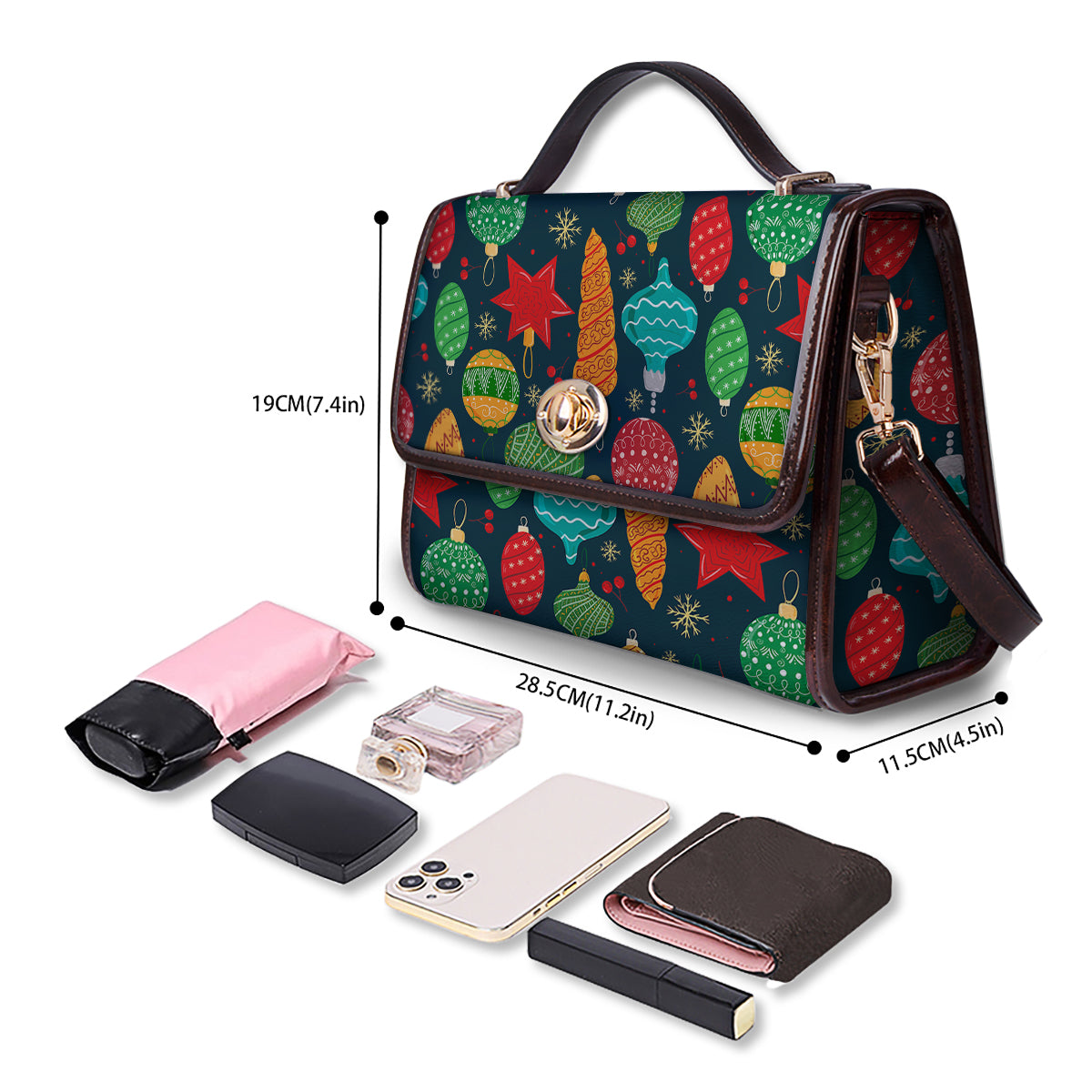 Decorations Christmas Vintage Print Pattern Women's Satchel Bag - Image 4