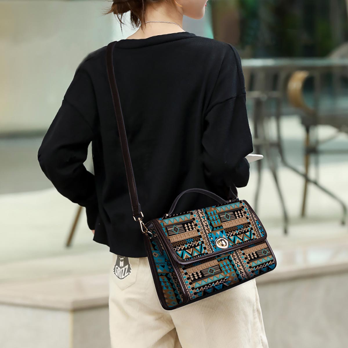 Aztec Brown And Teal Print Pattern Women's Satchel Bag - Image 3
