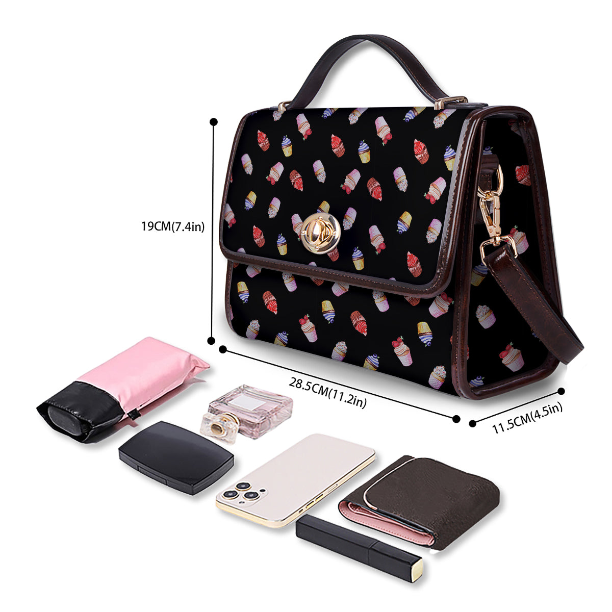 Cupcake Watercolor Print Pattern Women's Satchel Bag - Image 4