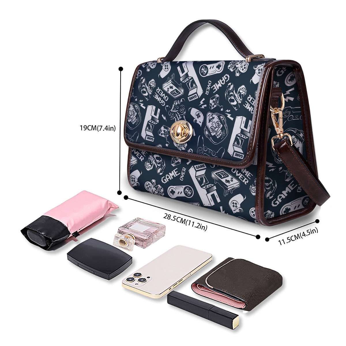Devices Video Game Print Pattern Women's Satchel Bag - Image 4
