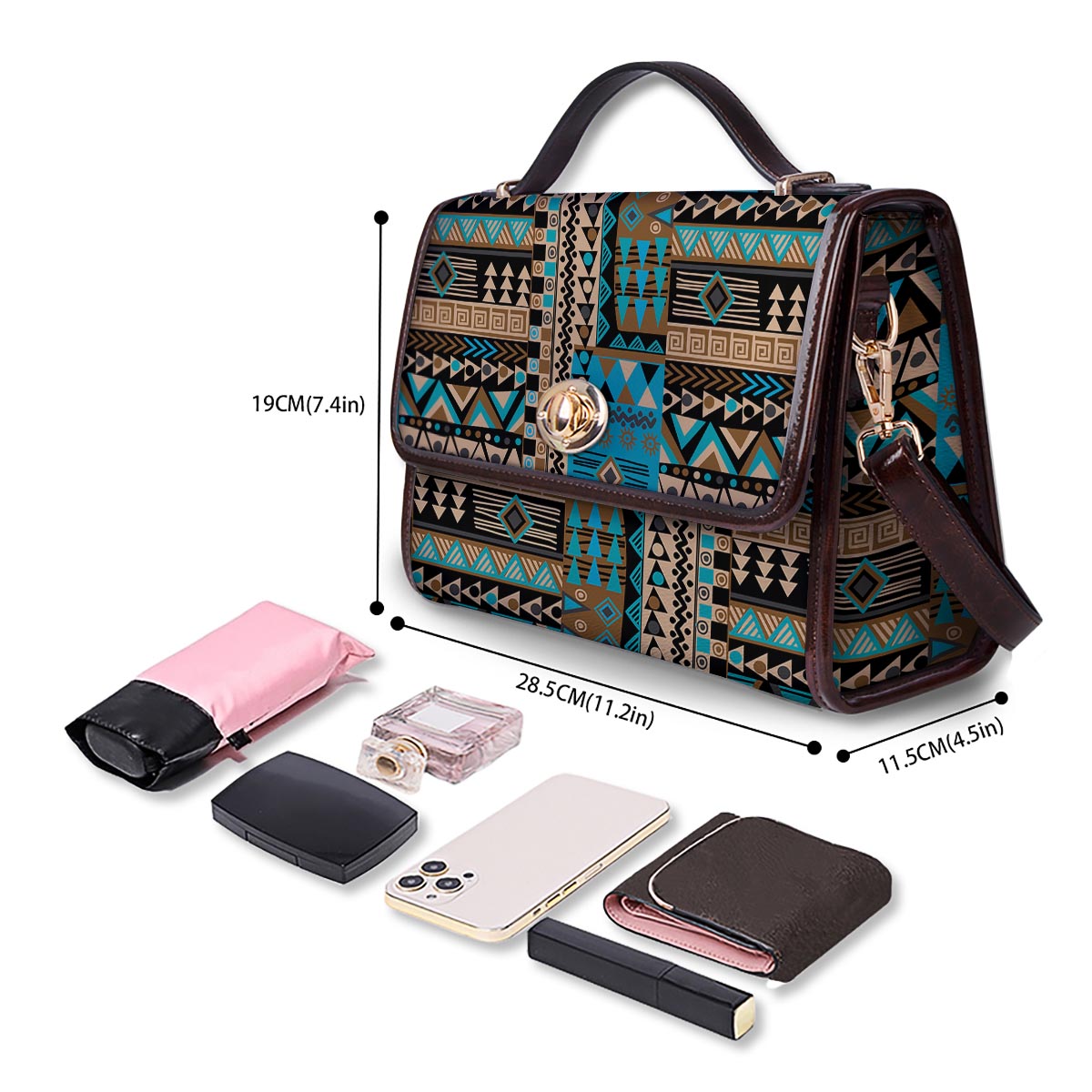 Aztec Brown And Teal Print Pattern Women's Satchel Bag - Image 4