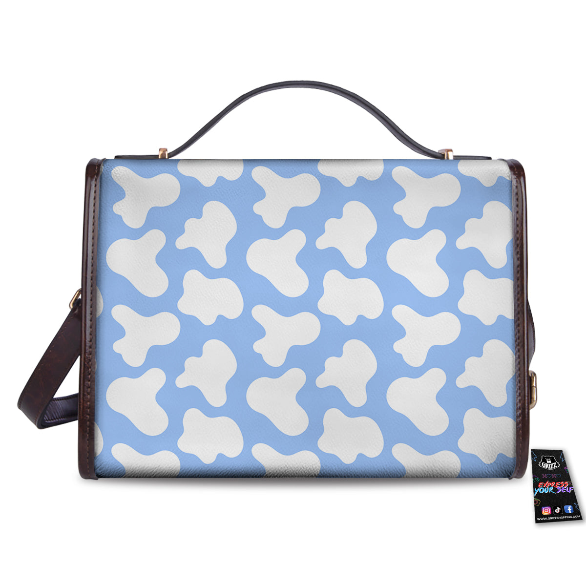 Cow Blue And White Print Pattern Women's Satchel Bag - Image 2