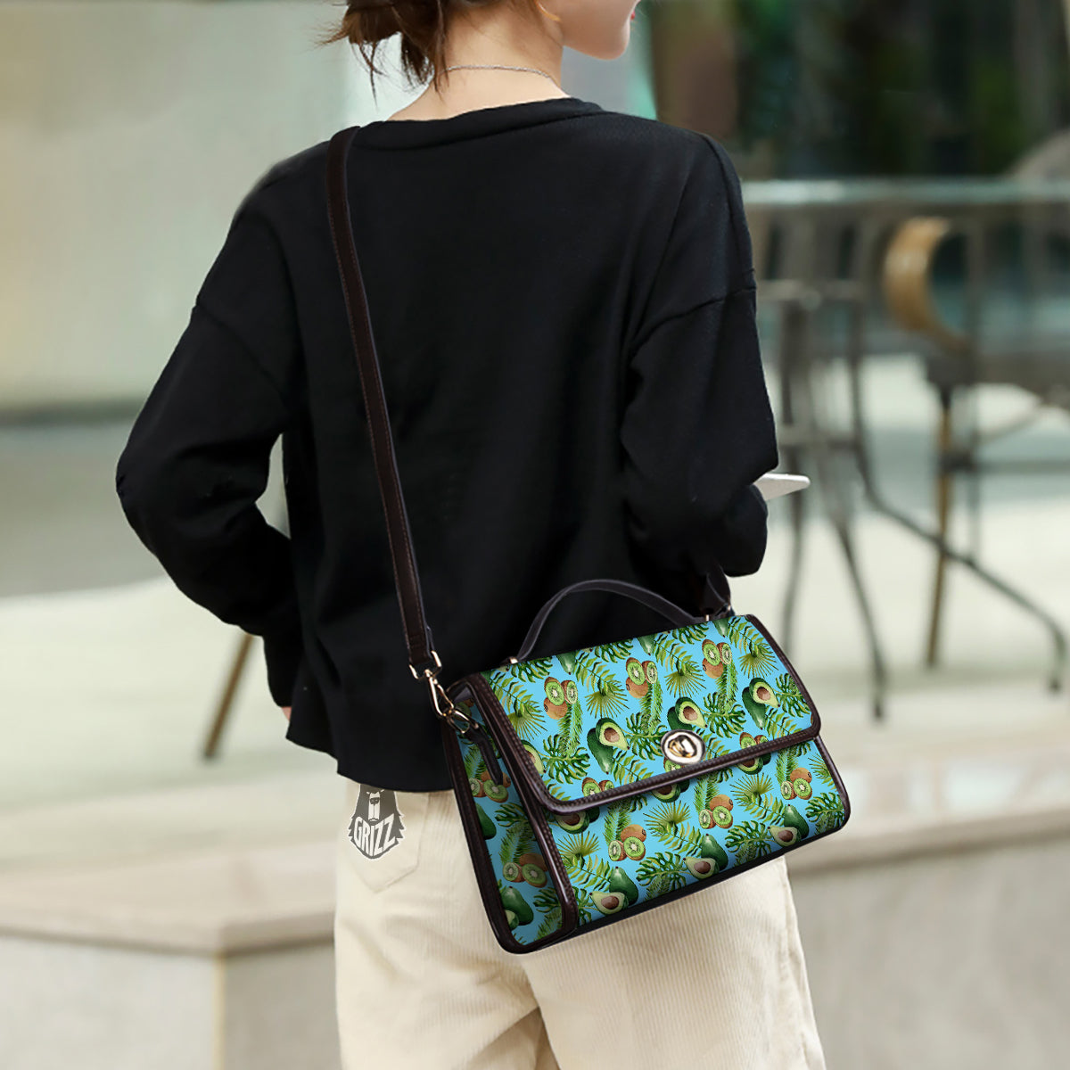 Avocado And Watercolor Kiwi Print Pattern Women's Satchel Bag - Image 3