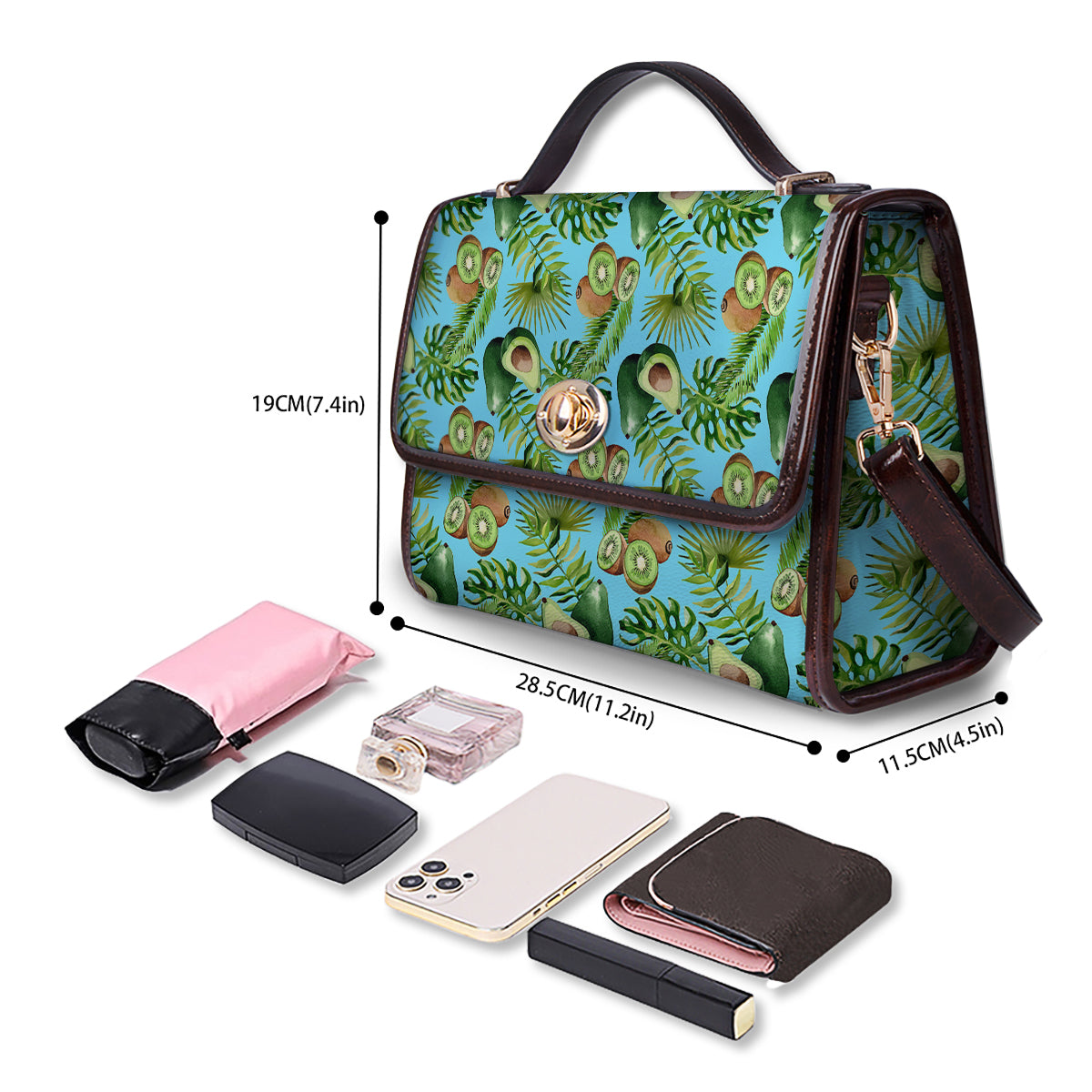 Avocado And Watercolor Kiwi Print Pattern Women's Satchel Bag - Image 4