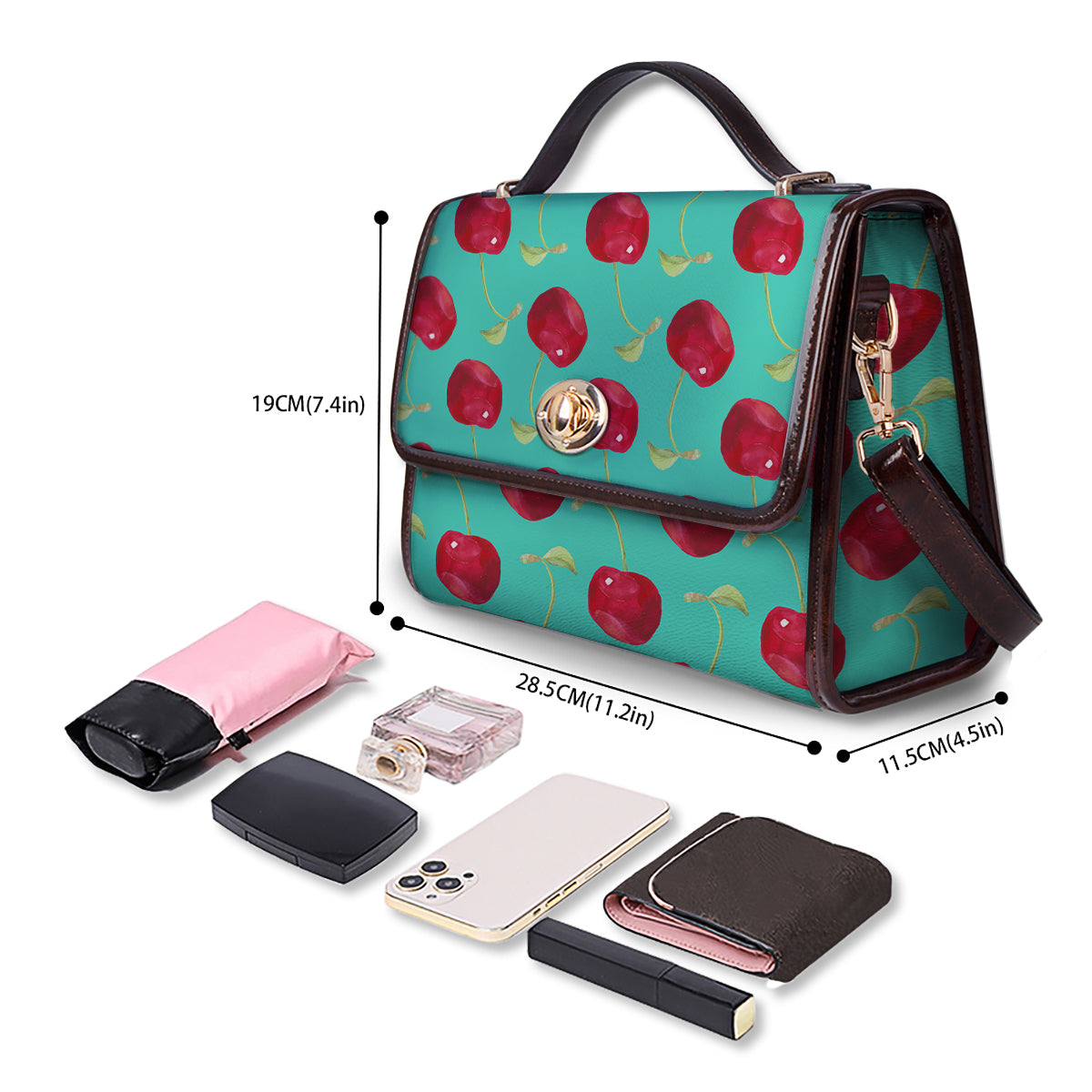 Cherry Watercolor Print Pattern Women's Satchel Bag - Image 4