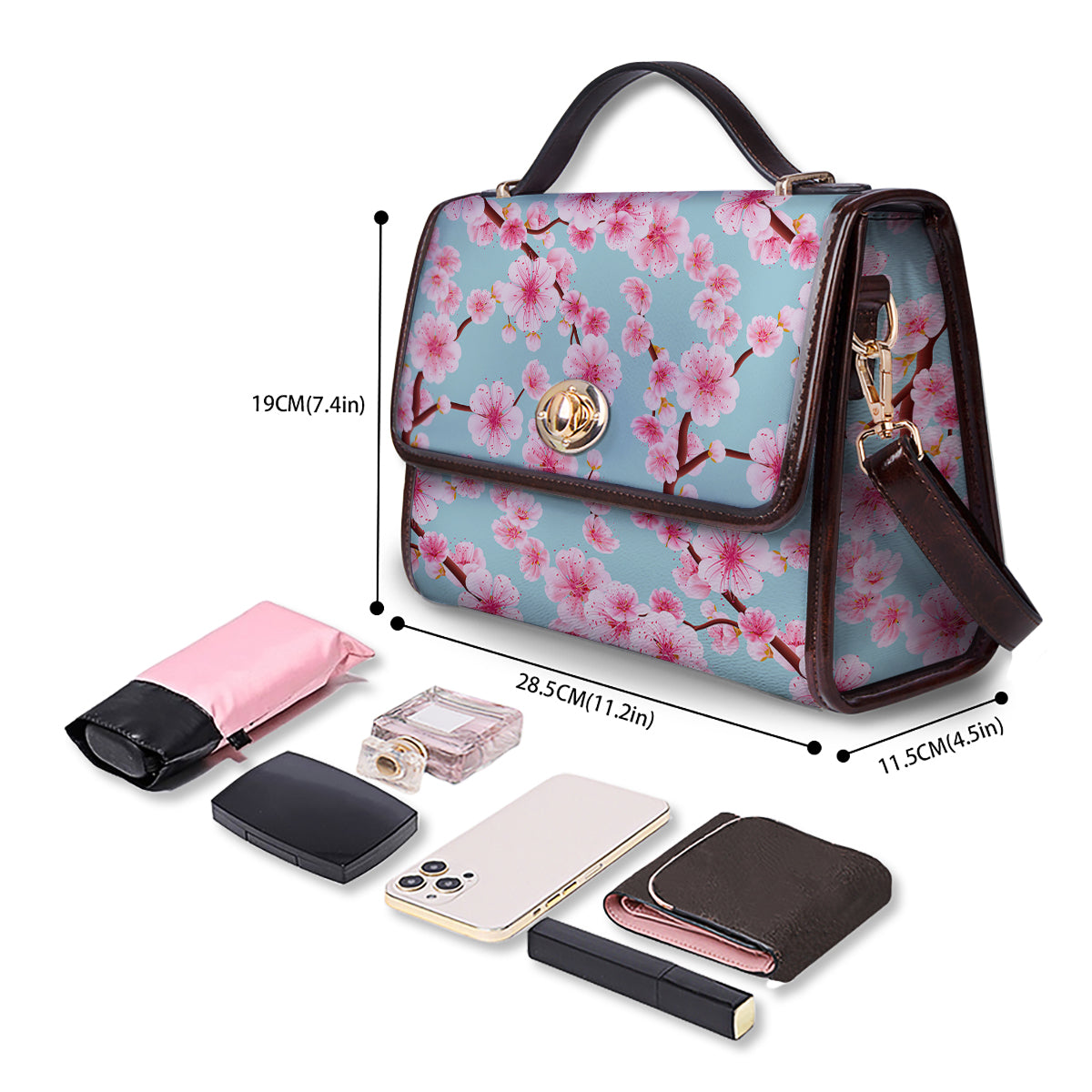 Cherry Blossom White Print Pattern Women's Satchel Bag - Image 4