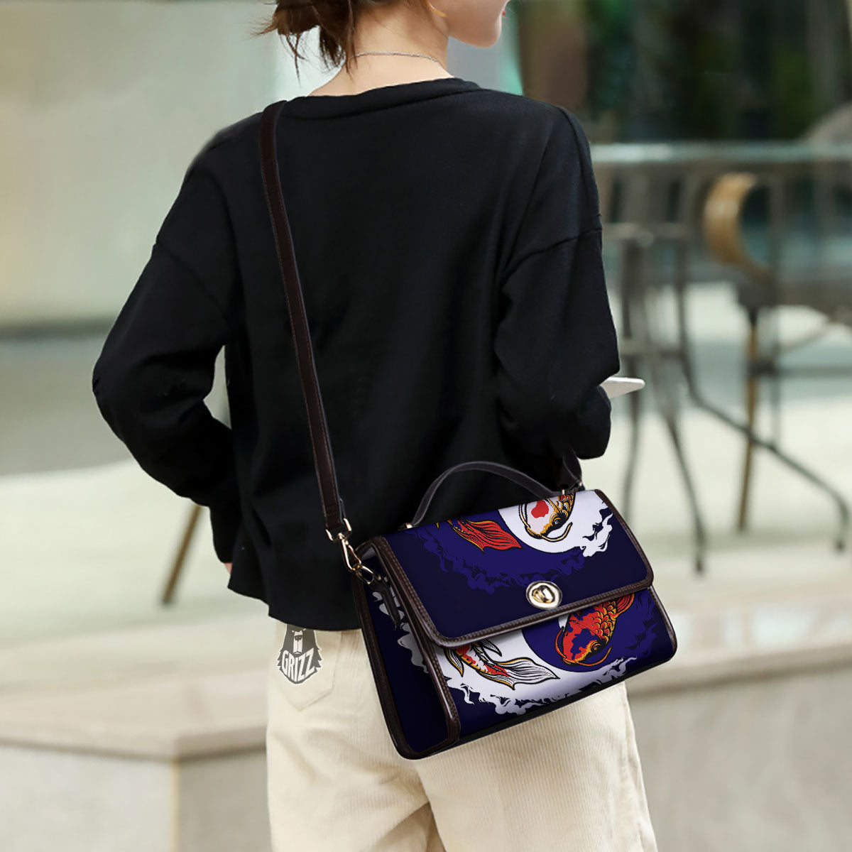 Carp Koi Fish Yin And Yang Print Women's Satchel Bag - Image 3