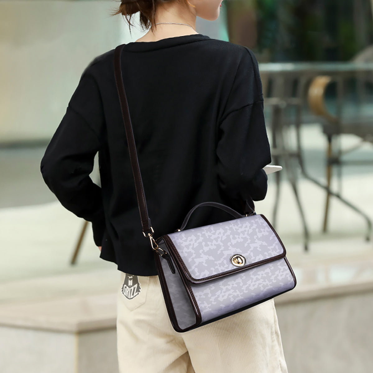 Camouflage White Snow Print Pattern Women's Satchel Bag - Image 3