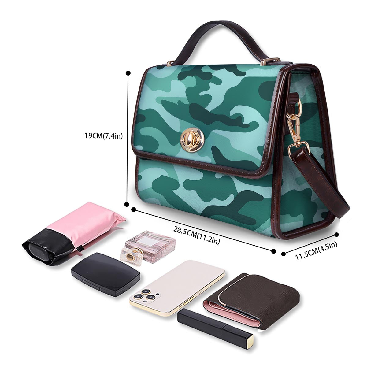 Camouflage Teal Print Women's Satchel Bag - Image 4