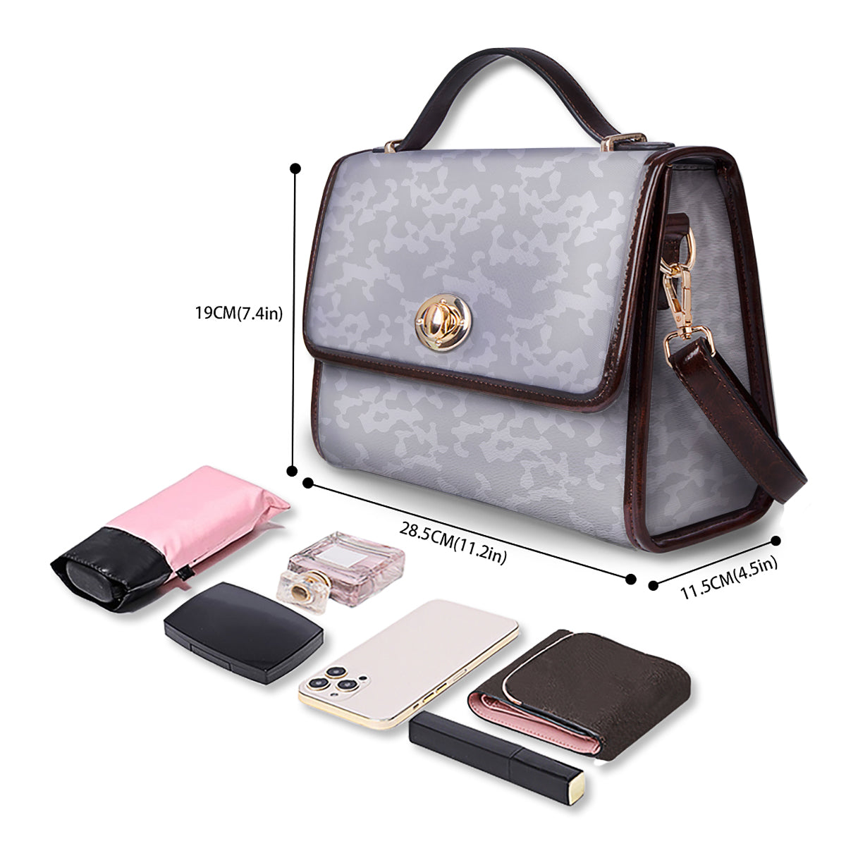 Camouflage White Snow Print Pattern Women's Satchel Bag - Image 4